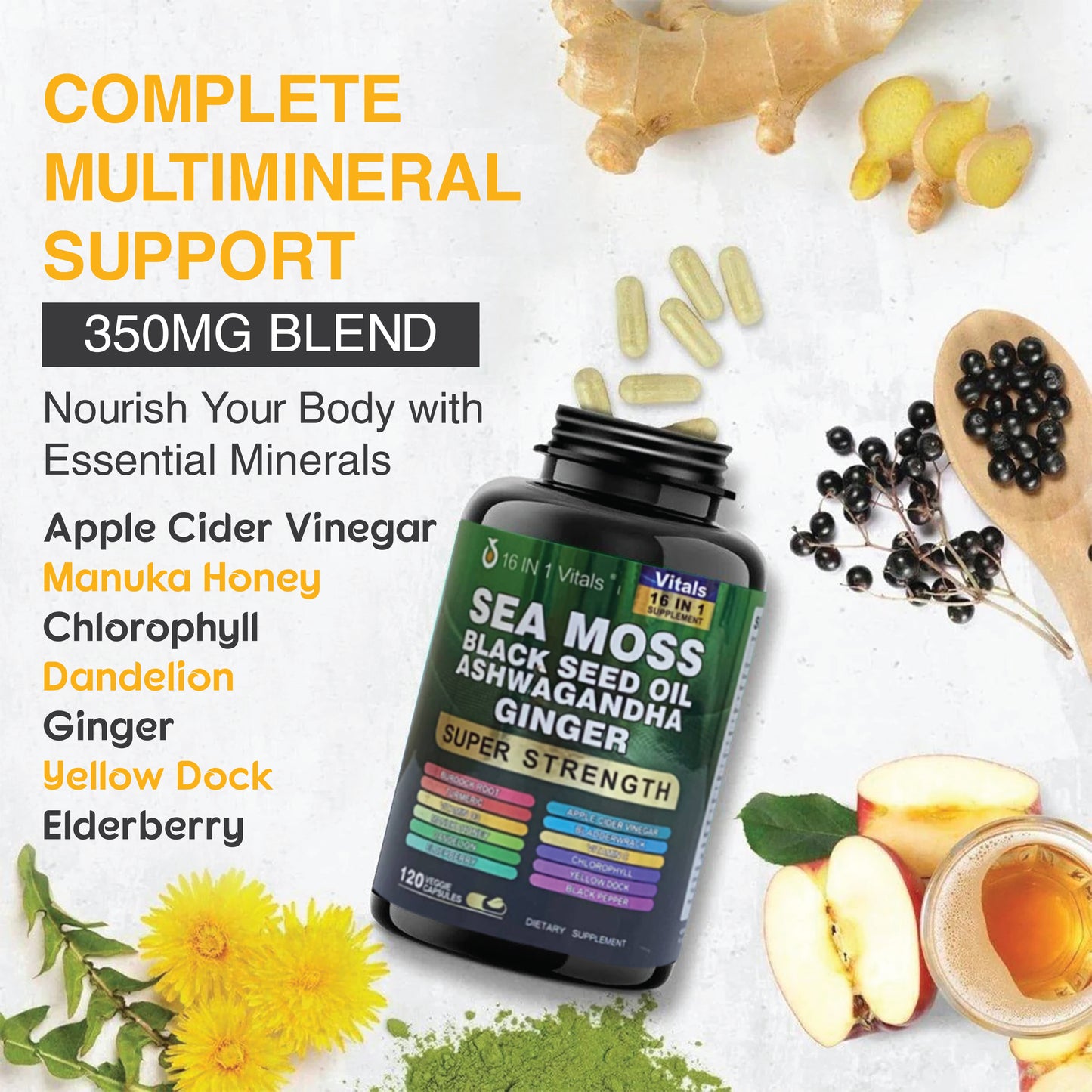 Sea Moss, Black Seed Oil Ashwaganda Ginger (Pack of 2)