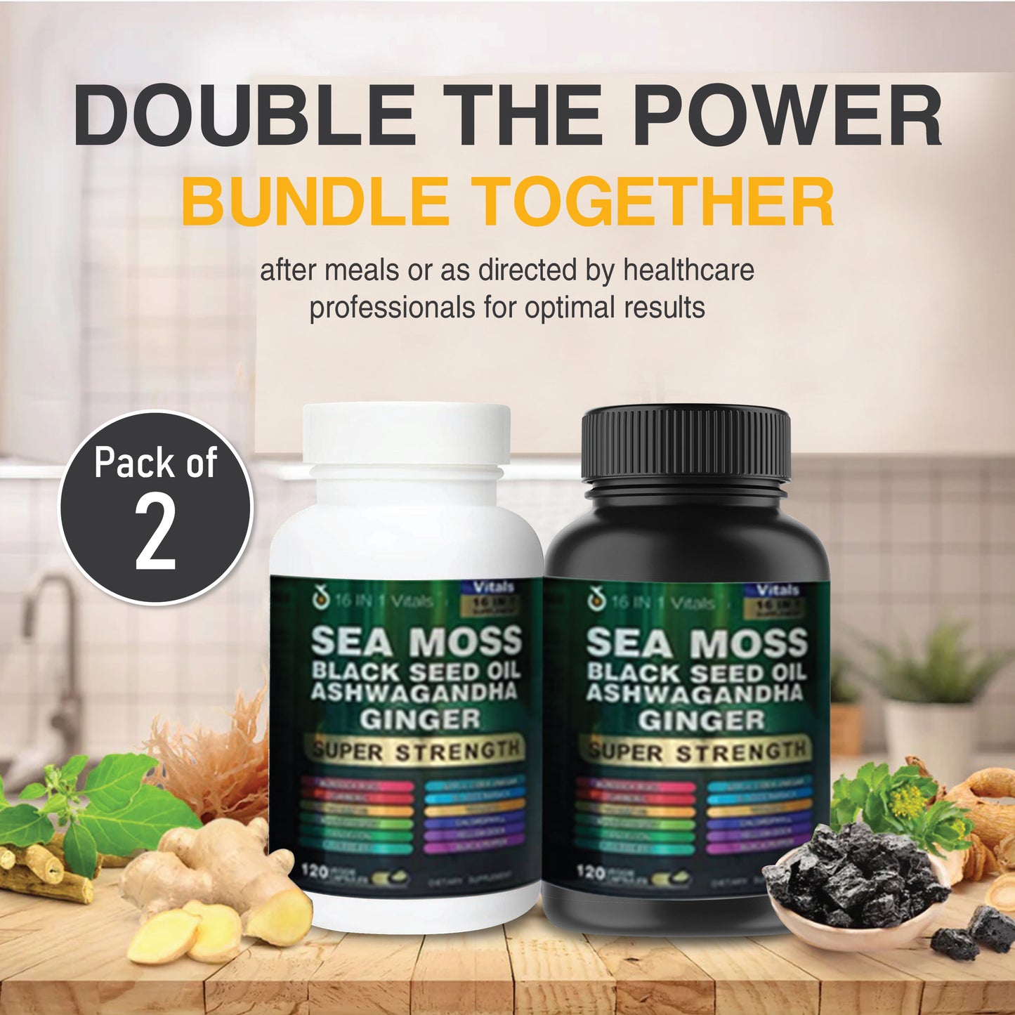 Sea Moss, Black Seed Oil Ashwaganda Ginger (Pack of 2)