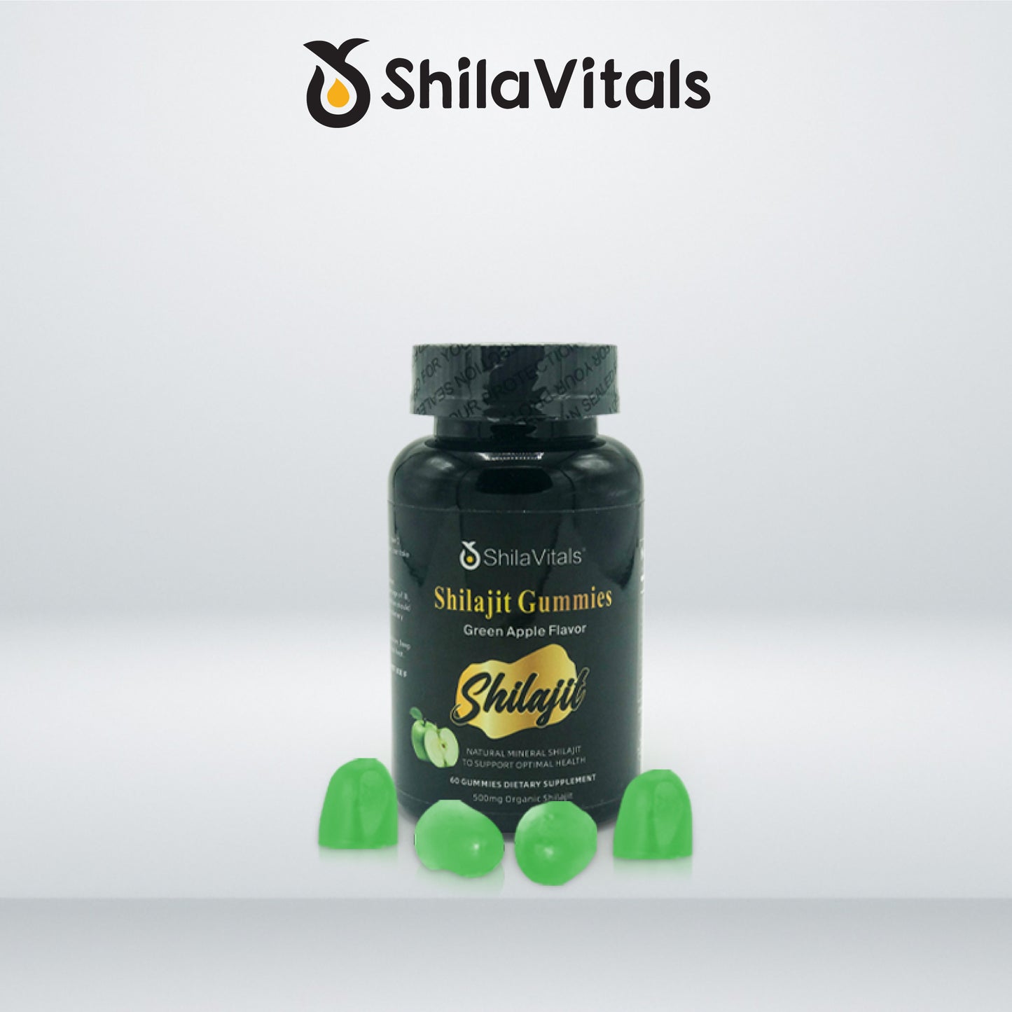 ShilaVitals Organic Shilajit Gummies – Green Apple Flavor – 500mg Daily Wellness Support