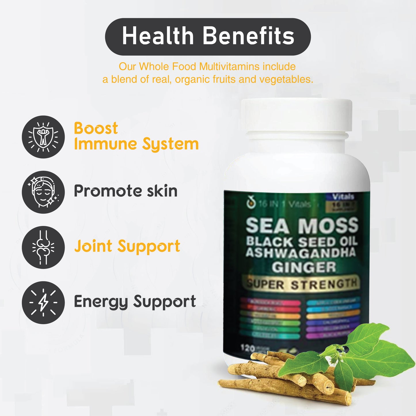 Sea Moss, Black Seed Oil Ashwaganda Ginger (Pack of 2)