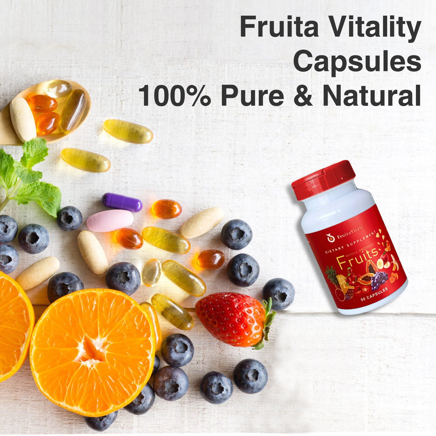 FruitaVitals Whole Produce Fruits Capsules – Daily Fruit-Based Supplement – 90 Capsules