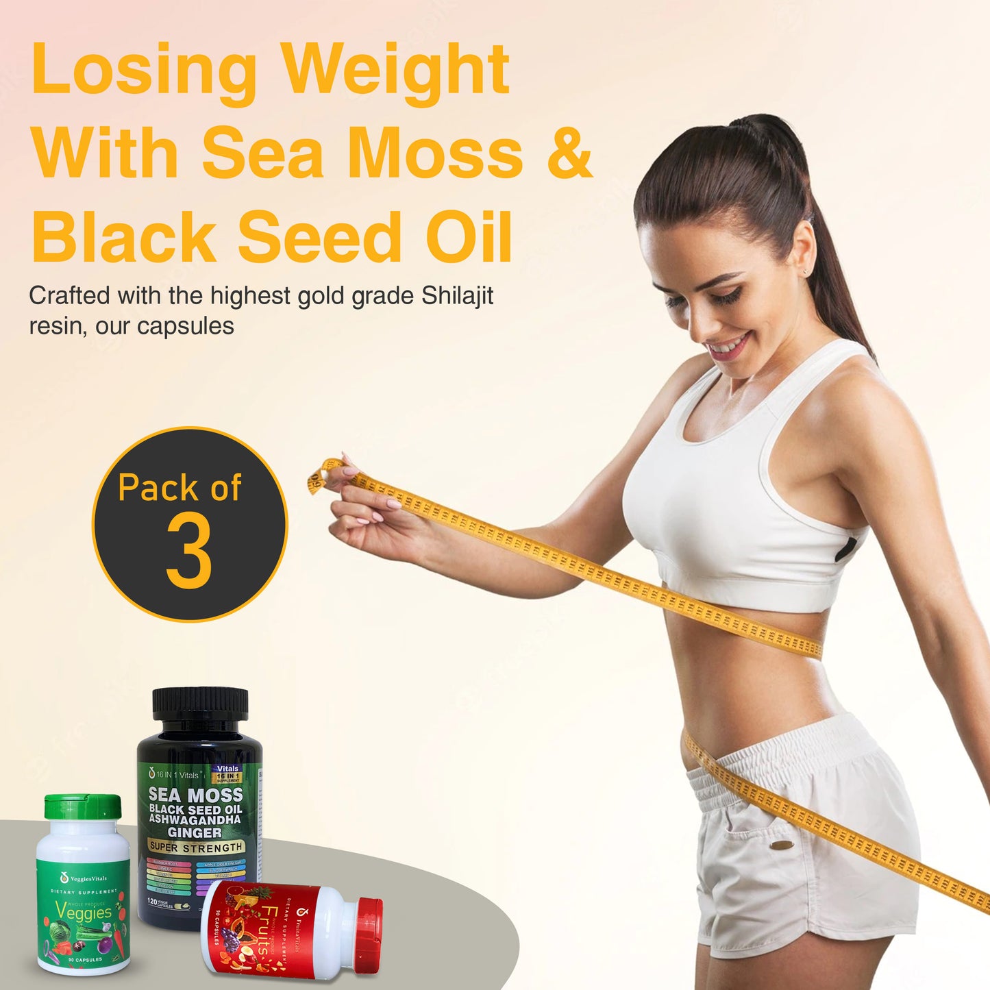 Fruita Vitality Capsules Package Price for 3 Sea Oil, Veggies & Fruits