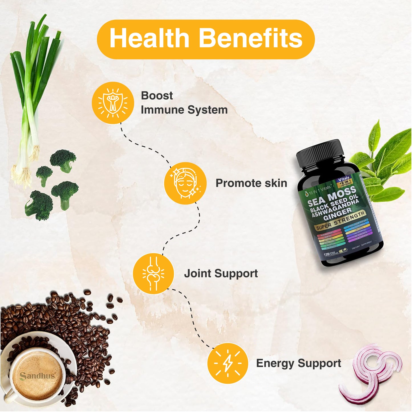 Sea Moss Black Seed Ashwagandha Ginger Supplements (pack of 4)