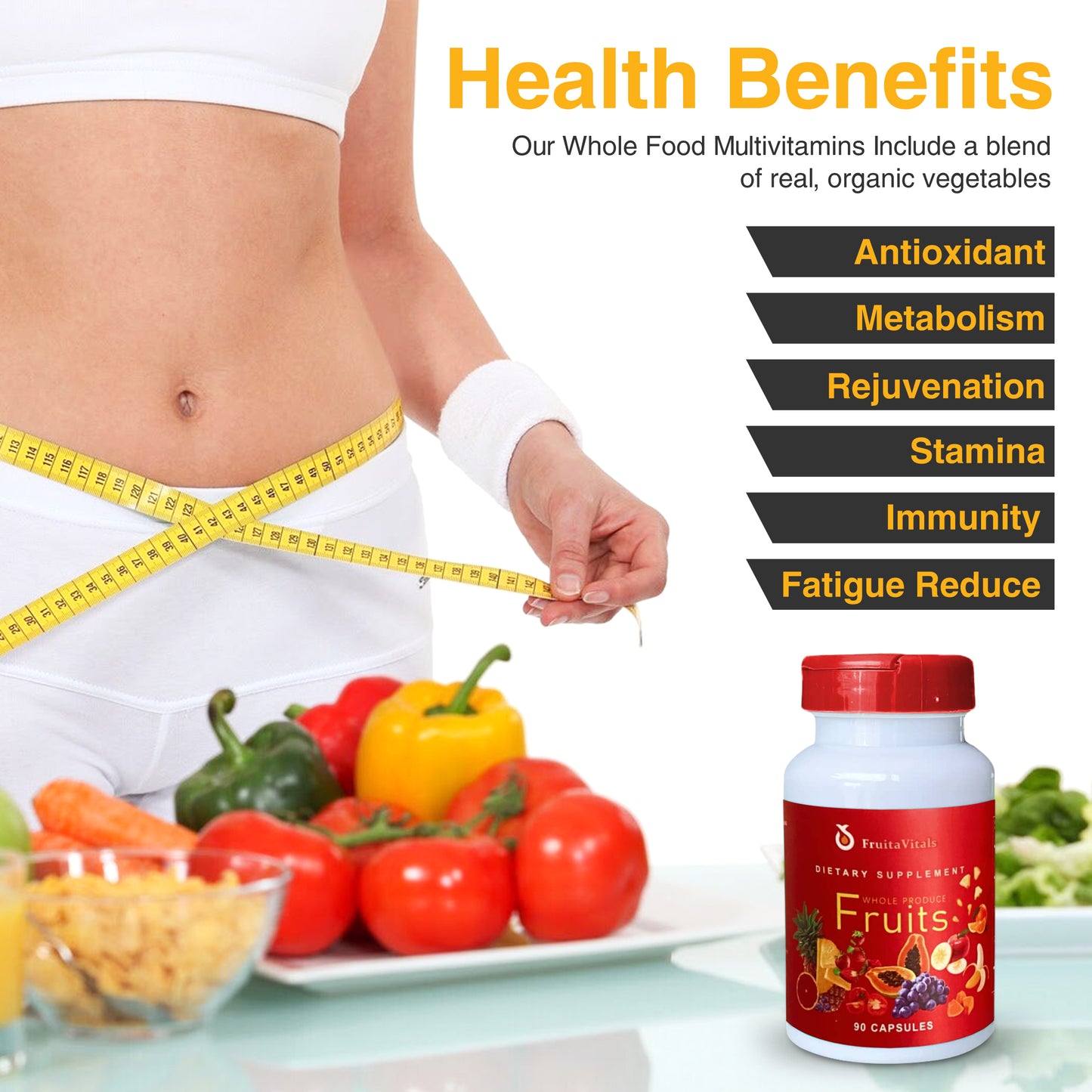 FruitaVitals Whole Produce Fruits Capsules – Daily Fruit-Based Supplement – 90 Capsules
