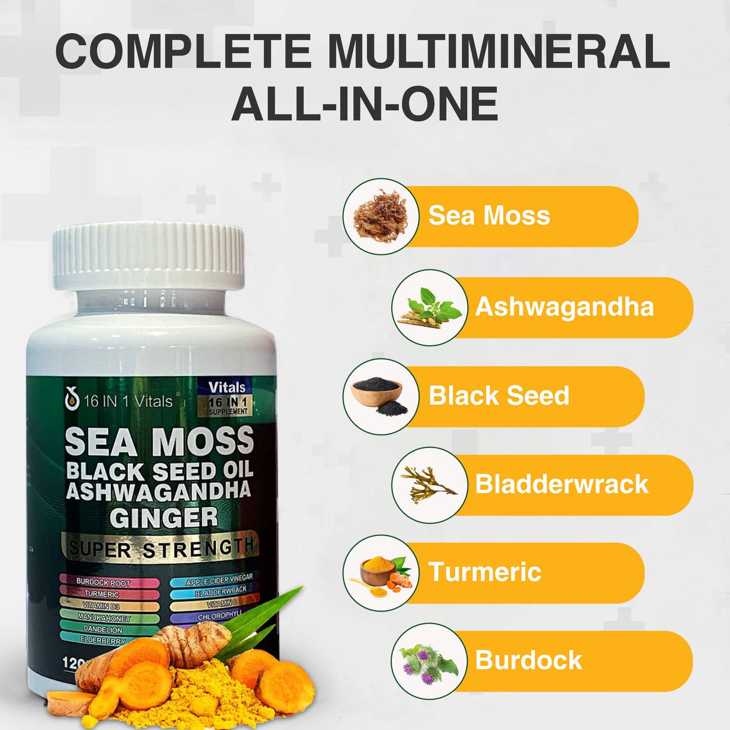 Sea Moss Black Seed Ashwagandha Ginger Supplements (pack of 4)