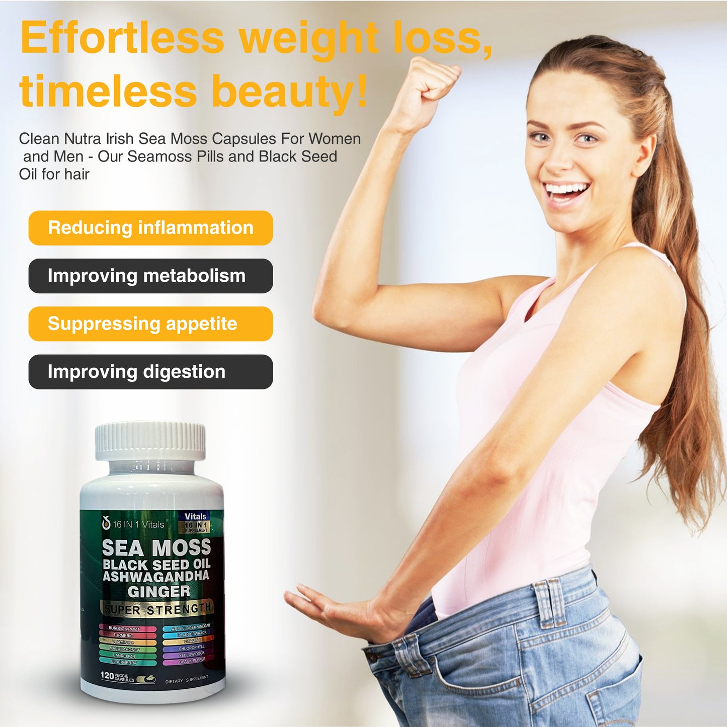 Sea Moss Black Seed Oil Ashwagandha Ginger Capsules
