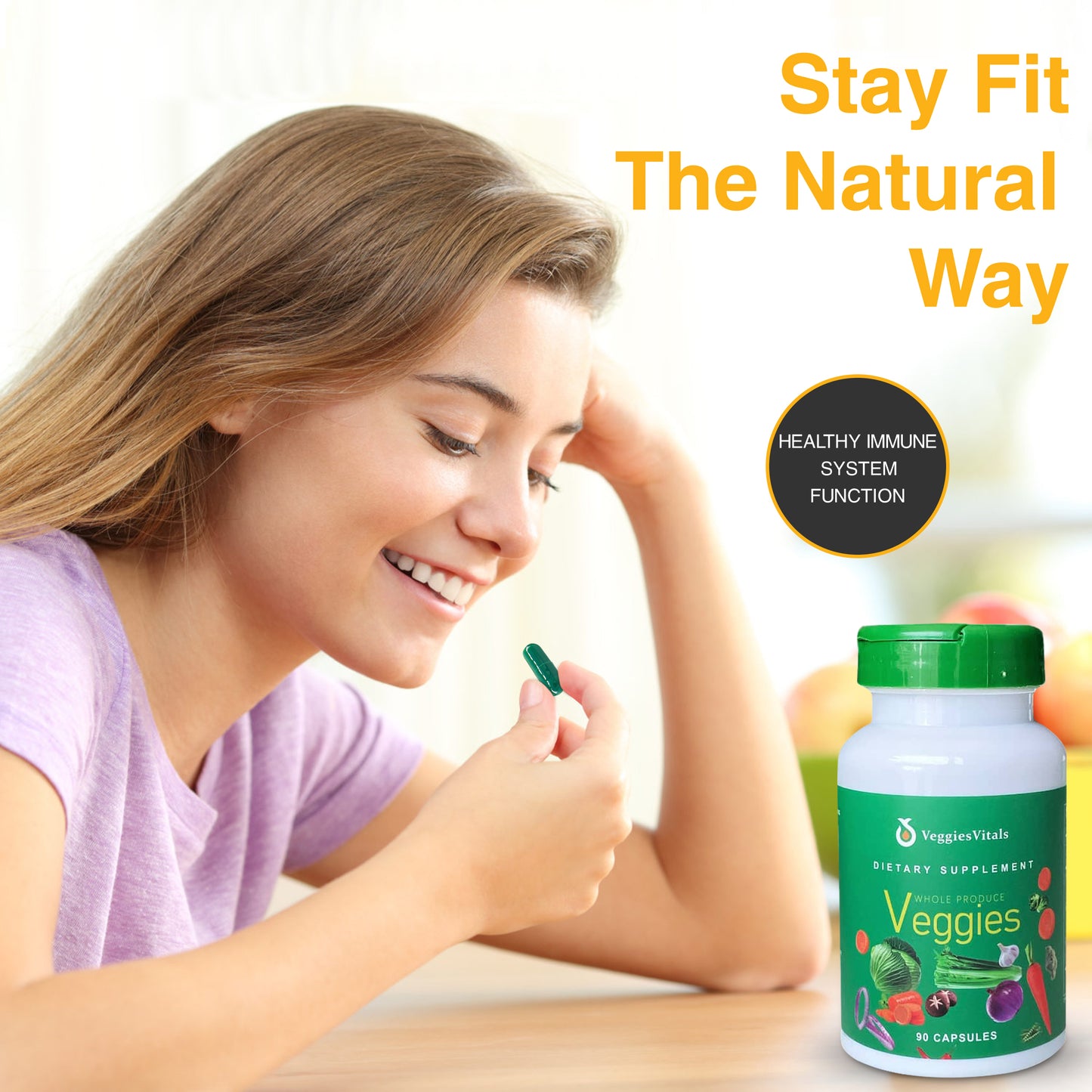 VeggiesVitals Whole Produce Veggie Capsules – Daily Vegetable Supplement – 90 Capsules