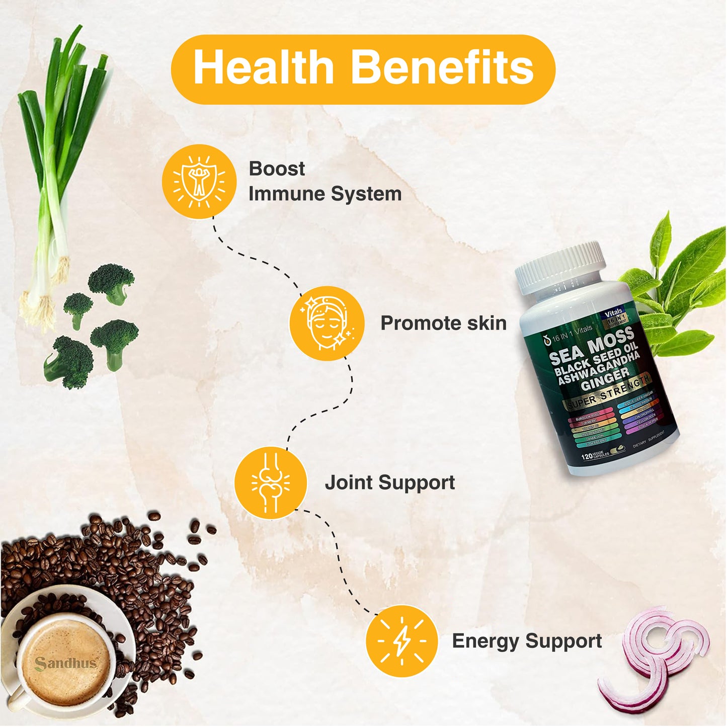 Sea Moss Black Seed Oil Ashwagandha Ginger Capsules