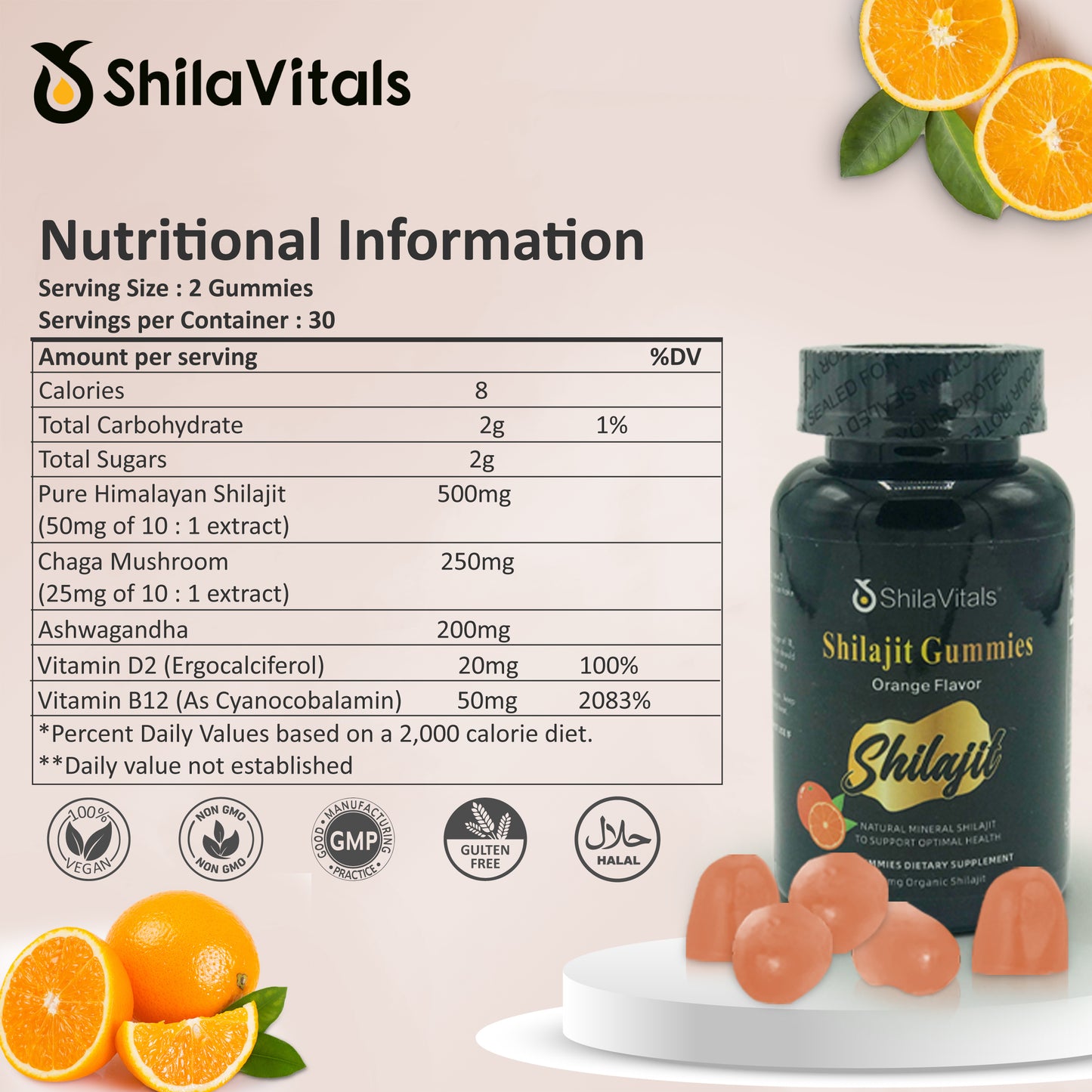 ShilaVitals Organic Shilajit Gummies – Orange Flavor – 500mg Natural Wellness Support