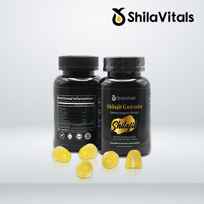 ShilaVitals Organic Shilajit Gummies – Honey Lemon Flavor – 500mg Natural Wellness Support