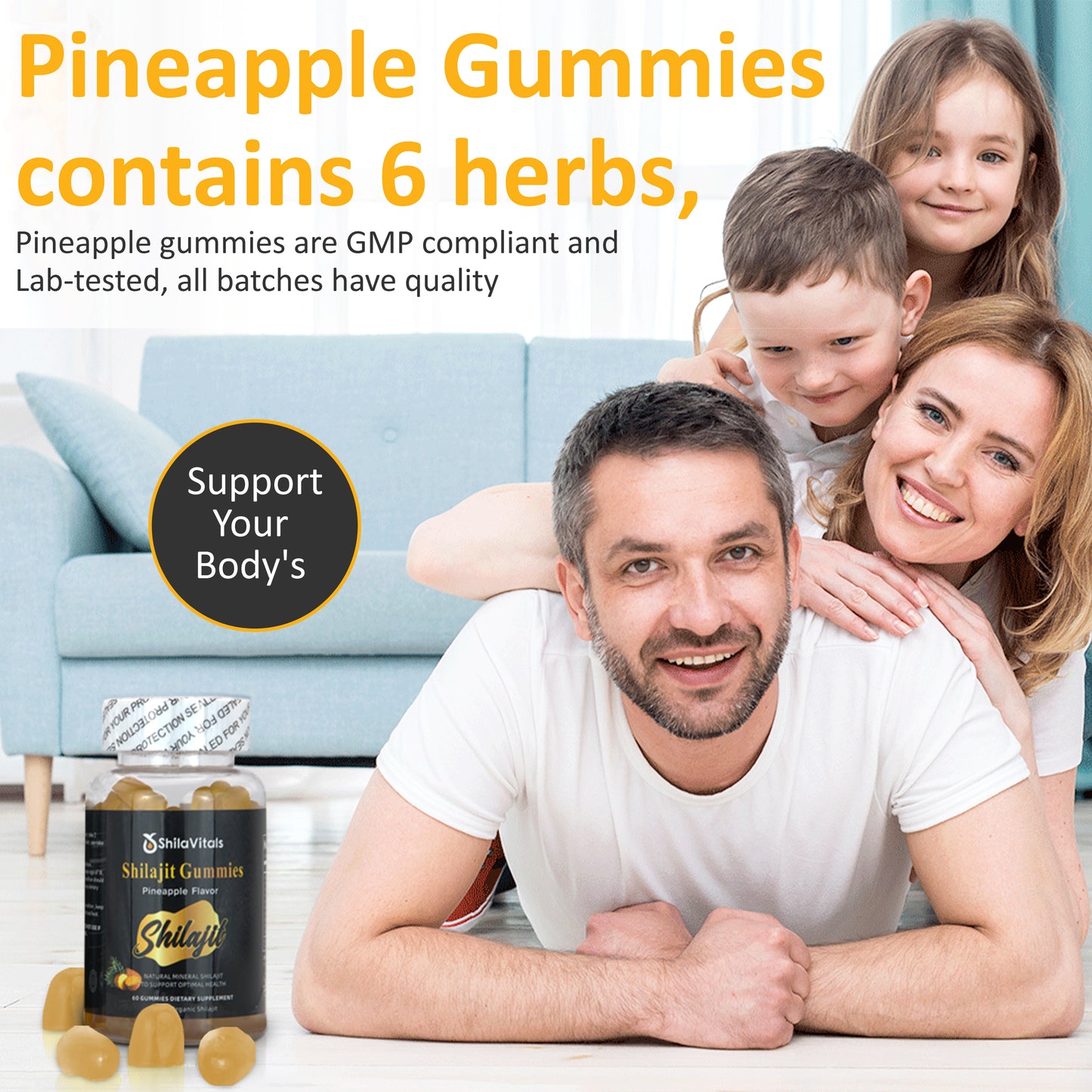 ShilaVitals Organic Shilajit Gummies – Pineapple Flavor – 500mg Daily Energy Support
