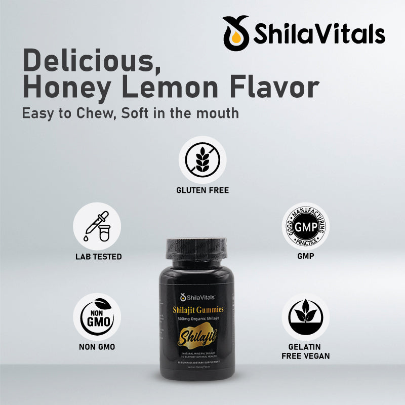 ShilaVitals Organic Shilajit Gummies – Honey Lemon Flavor – 500mg Natural Wellness Support