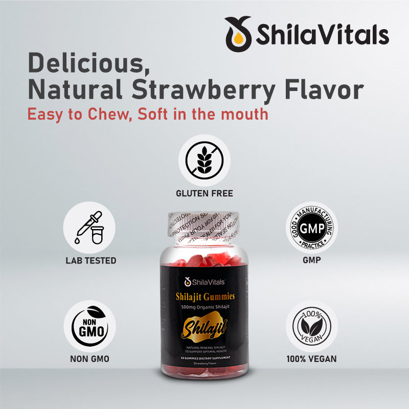ShilaVitals Organic Shilajit Strawberry Gummies – 500mg Natural Energy Support