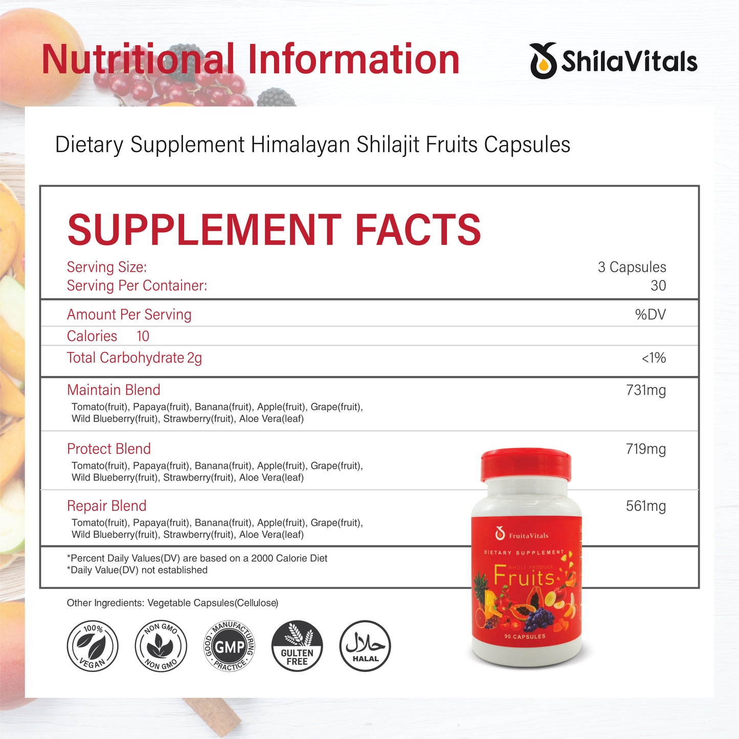FruitaVitals Whole Produce Fruits Capsules – Daily Fruit-Based Supplement – 90 Capsules
