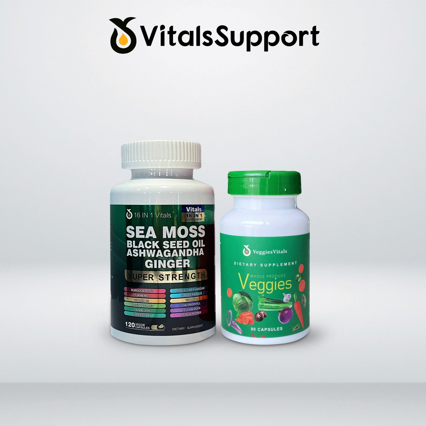 Sea Moss Black Seed Oil Ashwagandha Ginger & Veggies Supplements (Pack of 2)