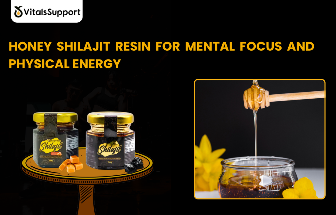 Premium VitalsSupport Honey Shilajit Resin jar for mental focus and physical energy boost.