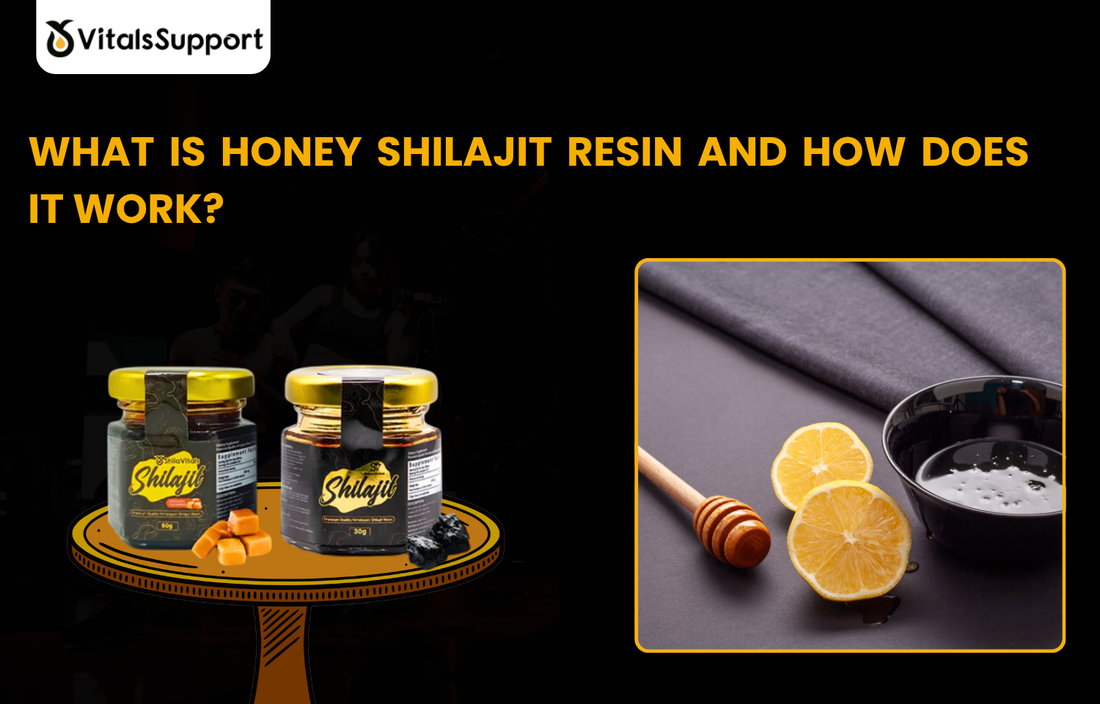 Premium Honey Shilajit Resin from VitalsSupport being dissolved in warm water for daily energy boost.