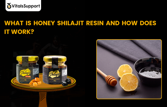 Premium Honey Shilajit Resin from VitalsSupport being dissolved in warm water for daily energy boost.