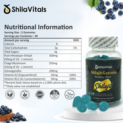 Shila Vitals Organic Shilajit Blueberry Gummies 500mg